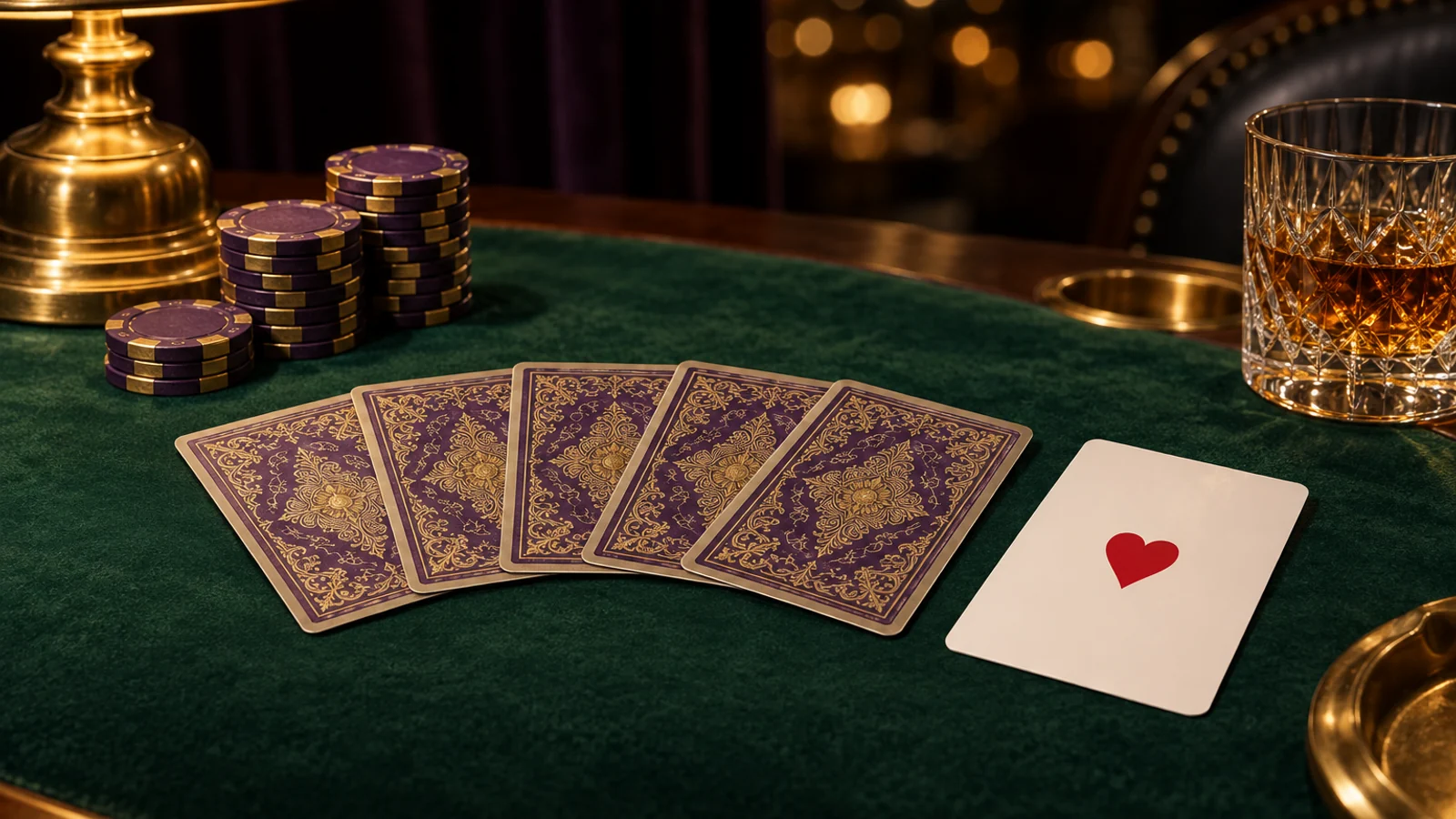 Green card table set for a night at the tables